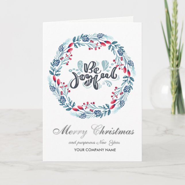 Cartes Pour Fêtes Annuelles Soyez Joyeux, Wreath Joyeux Noël Entreprise (Devant)