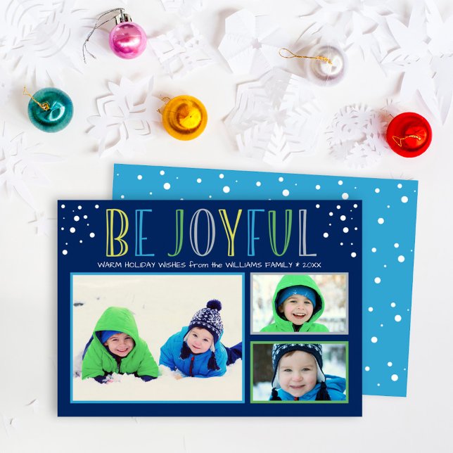 Cartes Pour Fêtes Annuelles Soyez Joyful Modern Navy Blue Photo Collage (Créateur téléchargé)