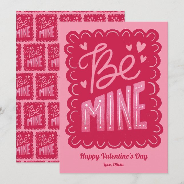 Cartes Pour Fêtes Annuelles Soyez le mien rose Valentine (Devant / Derrière)