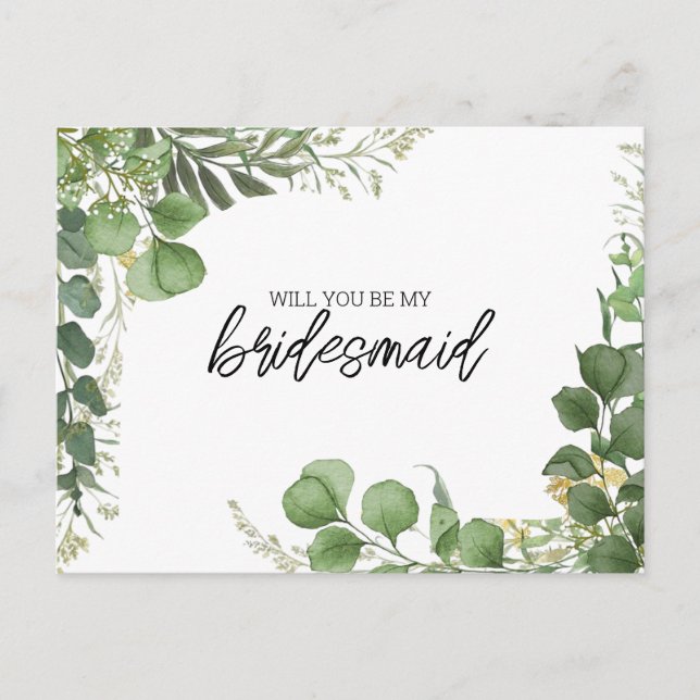 Cartes Pour Fêtes Annuelles Soyez ma servante d'honneur Eucalyptus et Arched G (Devant)