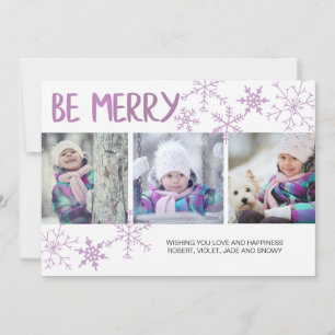 Cartes Pour Fêtes Annuelles Soyez Merry Purple Snowflakes Trois Photo Collage