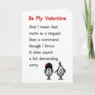 Cartes Pour Fêtes Annuelles Soyez mon Valentine - un poème drôle de Valentine