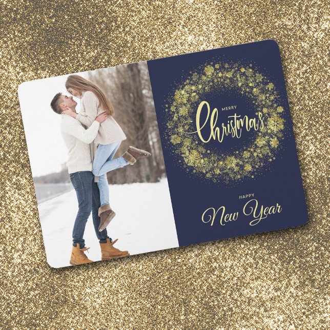 Cartes Pour Fêtes Annuelles Sparkake Gold Snowflake Deux Photo Bleu (Créateur téléchargé)
