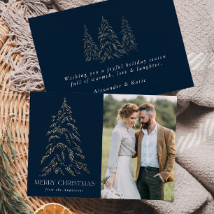 Cartes Pour Fêtes Annuelles Sparking Winter Pine Navy Joyeux Noël Photo