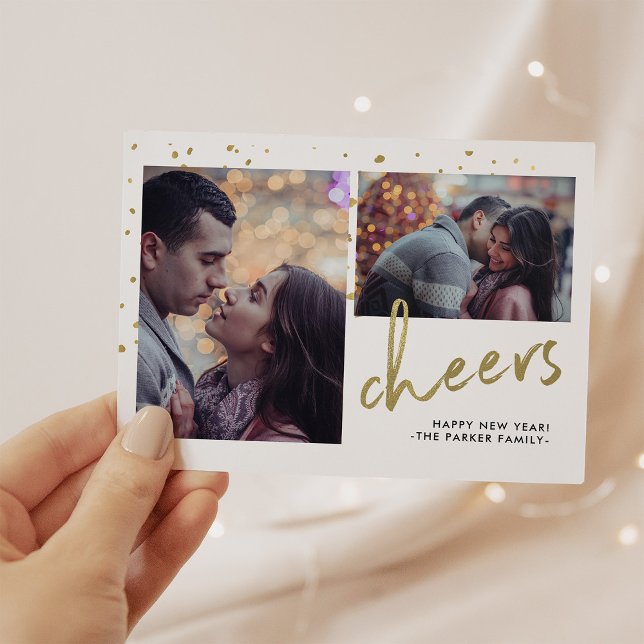 Cartes Pour Fêtes Annuelles Sparkling cheer | Happy New Year Deux Photo (Créateur téléchargé)