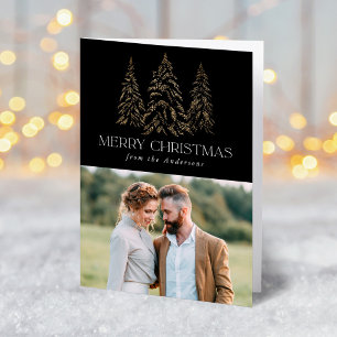 Cartes Pour Fêtes Annuelles Sparkling Winter Pine Black Merry Christmas