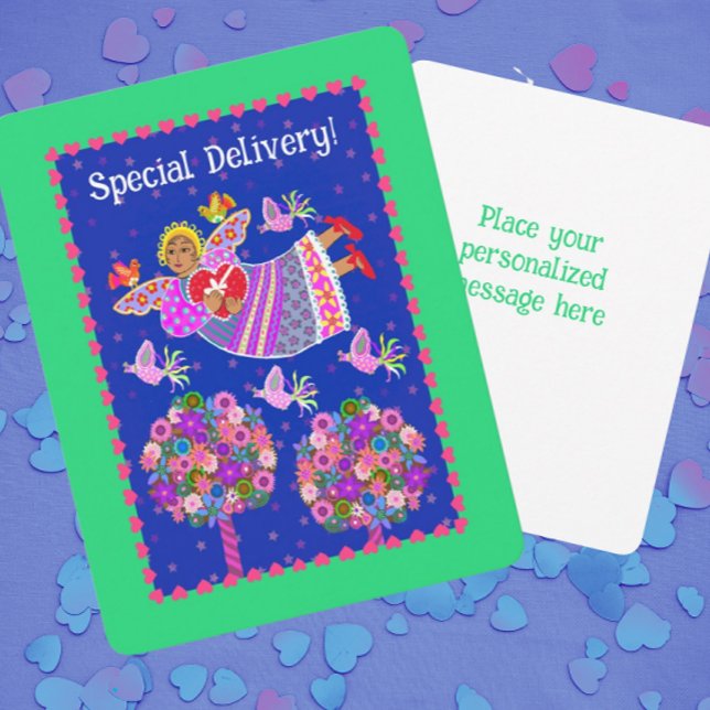 Cartes Pour Fêtes Annuelles Special Delivery Angel Valentine Personalized (Personalize the back!)