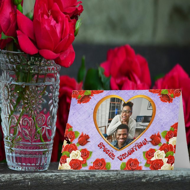 Cartes Pour Fêtes Annuelles Special Valentine Roses Gold Heart Ajouter votre p (Créateur téléchargé)