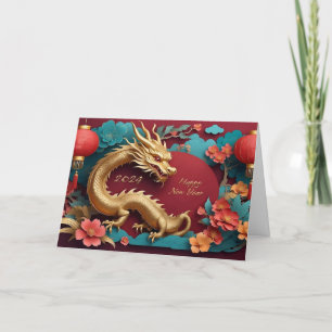 Cartes Pour Fêtes Annuelles Spectacle de dragon d'or Nouvel An chinois