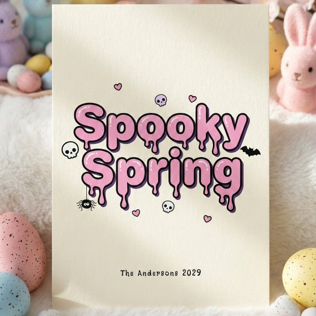 Cartes Pour Fêtes Annuelles Spooky Spring Pastel Goth Easter Pink Dripping (Spooky Spring Pastel Goth Easter Pink Dripping Holiday Card)