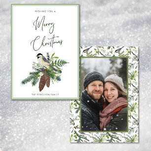 Cartes Pour Fêtes Annuelles Spray Rustique d'hiver Oiseau et pin Photo Noël