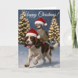 Cartes Pour Fêtes Annuelles Springer Spaniel gundog & Partridge Christmas card