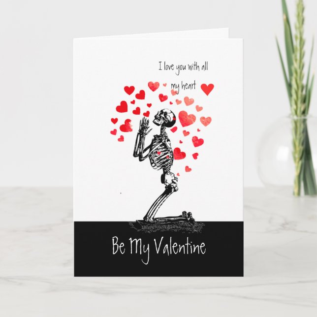Cartes Pour Fêtes Annuelles Squelette amusant Coeurs d'amour Valentine Humour  (Devant)