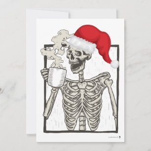 Cartes Pour Fêtes Annuelles Squelette Boire et porter un chapeau de Père Noël