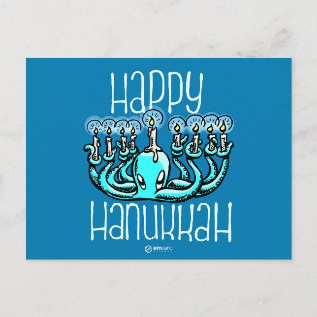 Cartes Pour Fêtes Annuelles Squiggles : Pieuvre joyeuse de Hanukkah (Devant)