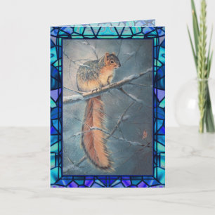 Cartes Pour Fêtes Annuelles SQUIREL D'HIVER & VERRE STAINÉ par SHARON SHARPE
