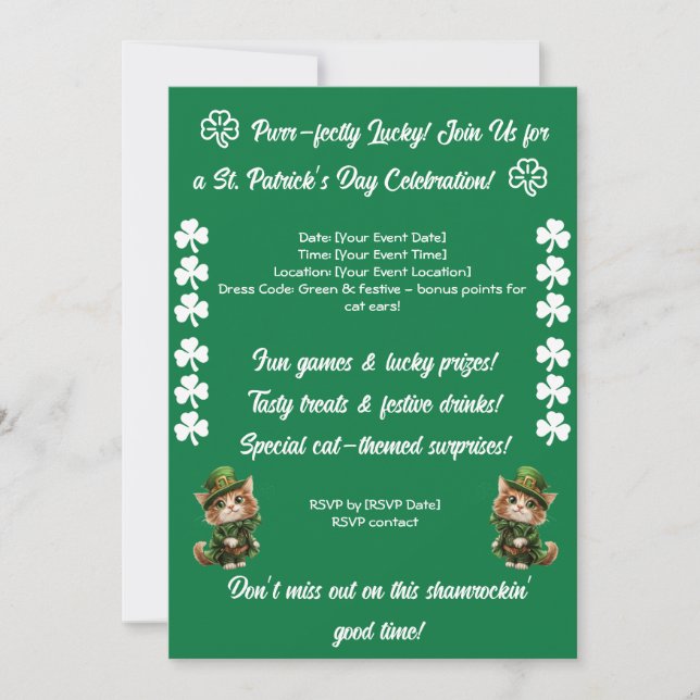 Cartes Pour Fêtes Annuelles St. Patrick’s Day Cat Party (Devant)