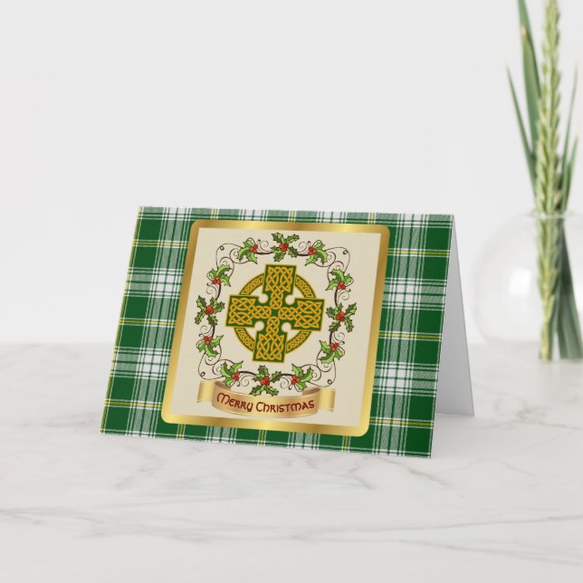 Cartes Pour Fêtes Annuelles St Patrick Tartan avec Croix celtique (Devant)