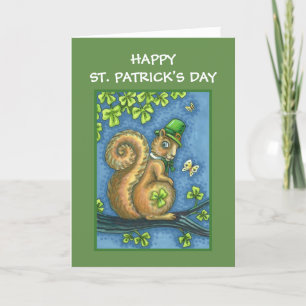 CARTES POUR FÊTES ANNUELLES ST. PATRICKS DAME LEPRECHAUN SQUIRREL, IRLANDAIS C