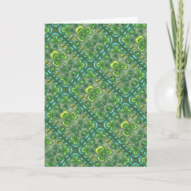 CARTES POUR FÊTES ANNUELLES ST. PATRICK'S DAY FOLK ART SHAMROCKS N'LADYBUGS (Devant)