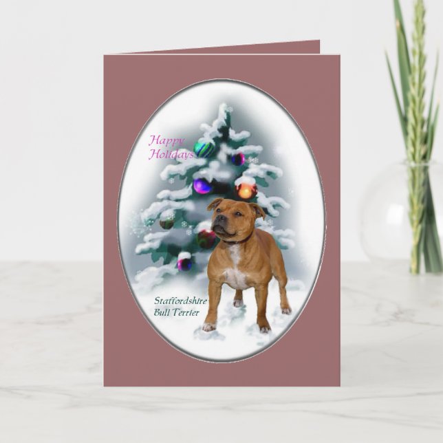 Cartes Pour Fêtes Annuelles Staffordshire Bull Terrier Cadeaux de Noël (Devant)