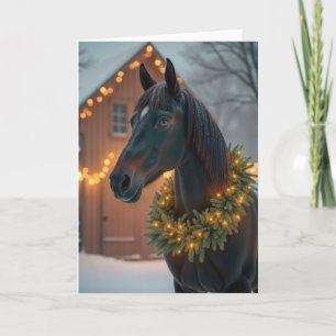 Cartes Pour Fêtes Annuelles Stallion avec couronne de Noël
