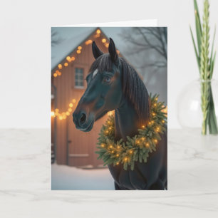 Cartes Pour Fêtes Annuelles Stallion Noir De Noël Avec Wagons