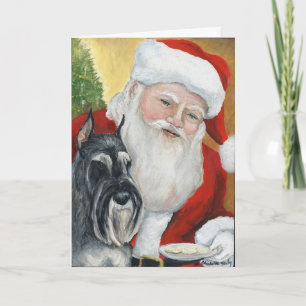 Cartes Pour Fêtes Annuelles "Standard Schnauzer & Santa" Dog Art Greeting Card
