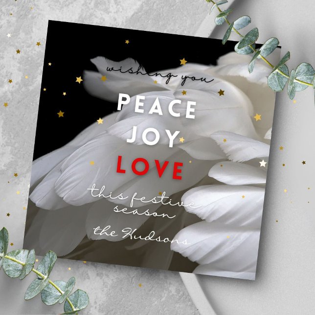 Cartes Pour Fêtes Annuelles Star moderne Paix Joy Amour Plumes Noël (Créateur téléchargé)