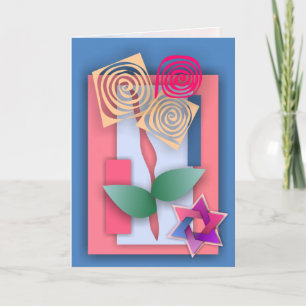 Cartes Pour Fêtes Annuelles Star of David and Abstract Flowers