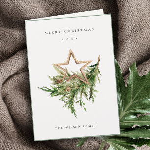 Cartes Pour Fêtes Annuelles Star Orament Pine Branch Faune Joyeux Noël