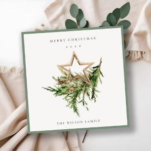 Cartes Pour Fêtes Annuelles Star Orament Pine Branch Faune Joyeux Noël