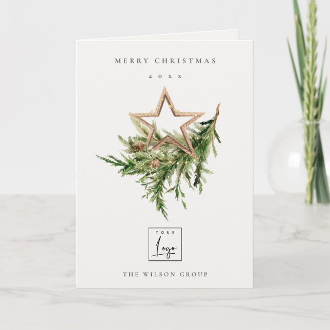 Cartes Pour Fêtes Annuelles Star Ornament Pine Fauna Logo Joyeux Noël (Devant)