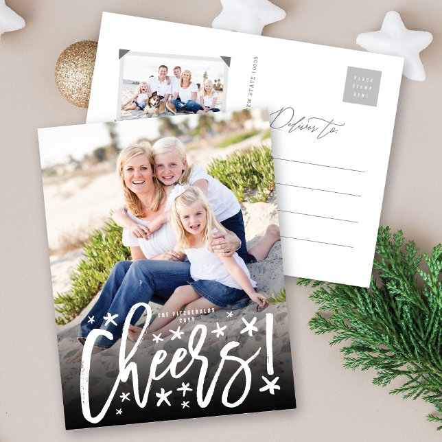 Cartes Pour Fêtes Annuelles Starry Cheers Brush Script Moderne Photo du Nouvel (Créateur téléchargé)