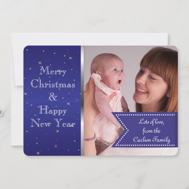 Cartes Pour Fêtes Annuelles Starry Midnight Blue Elegant Photo personnalisée (Devant)