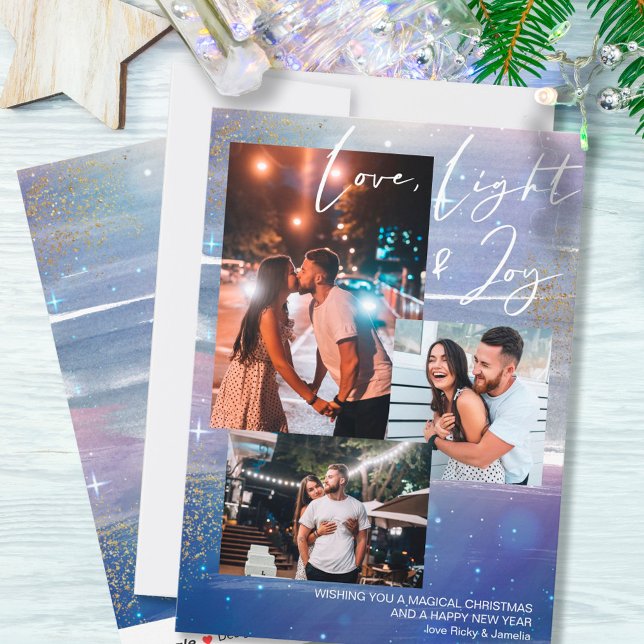 Cartes Pour Fêtes Annuelles Starry Night Love Light & Joy 3 Photo Collage (Créateur téléchargé)
