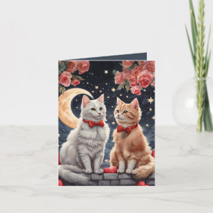 Cartes Pour Fêtes Annuelles Starry Night Meow velous Fluffy Cat Valentine Card