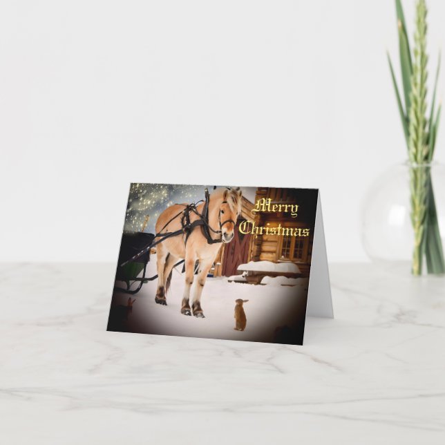 Cartes Pour Fêtes Annuelles Starry Noël nuit à la ferme avec cheval (Devant)