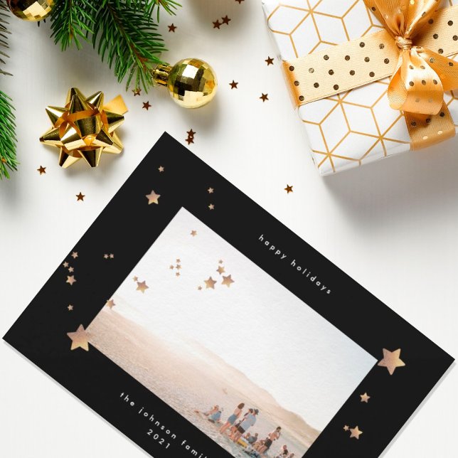 Cartes Pour Fêtes Annuelles Starry Premium Black Onyx photo de Noël heureux (Créateur téléchargé)