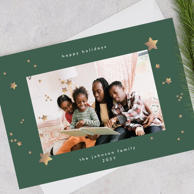 Cartes Pour Fêtes Annuelles Starry Premium Emerald Onyx photo de Noël heureux (Créateur téléchargé)