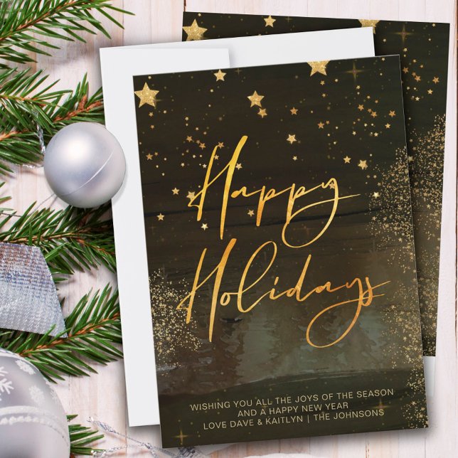 Cartes Pour Fêtes Annuelles Starry Winter Night Happy Holidays Gold Script (Créateur téléchargé)