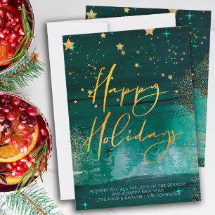 Cartes Pour Fêtes Annuelles Starry Winter Night Joyeuses Vacances Vert Or