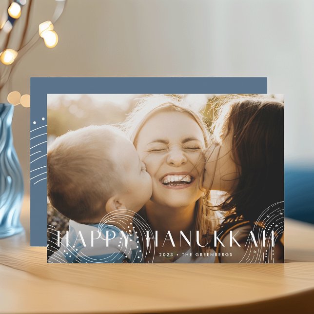 Cartes Pour Fêtes Annuelles Starry Wish | Elegant Hanoukka Photo (Créateur téléchargé)
