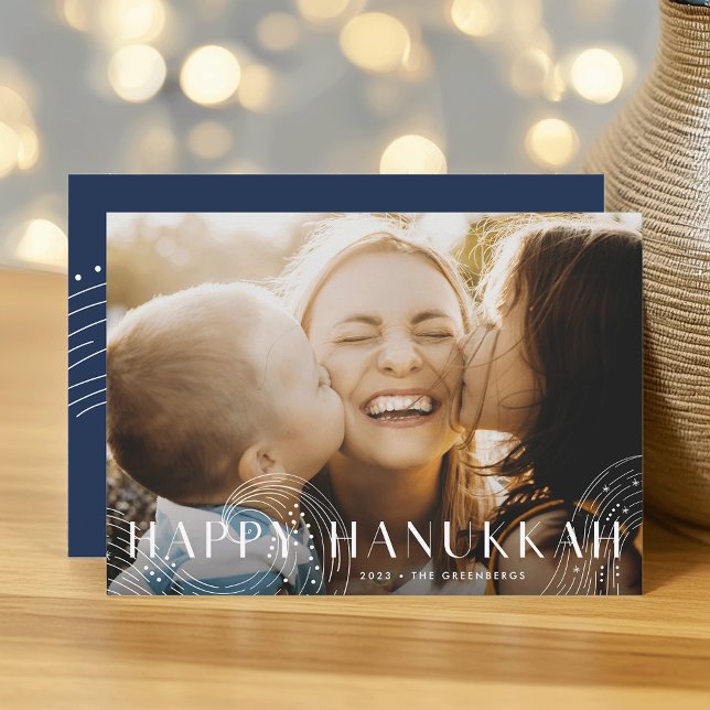 Cartes Pour Fêtes Annuelles Starry Wish | Elegant Hanoukka Photo (Créateur téléchargé)