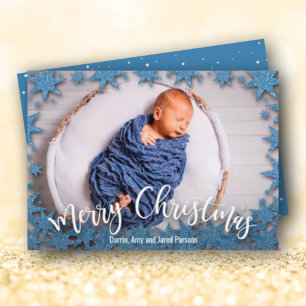 Cartes Pour Fêtes Annuelles Stars Blue Faux Parties scintillant Photo de Noël