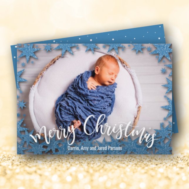 Cartes Pour Fêtes Annuelles Stars Blue Faux Parties scintillant Photo de Noël (Créateur téléchargé)