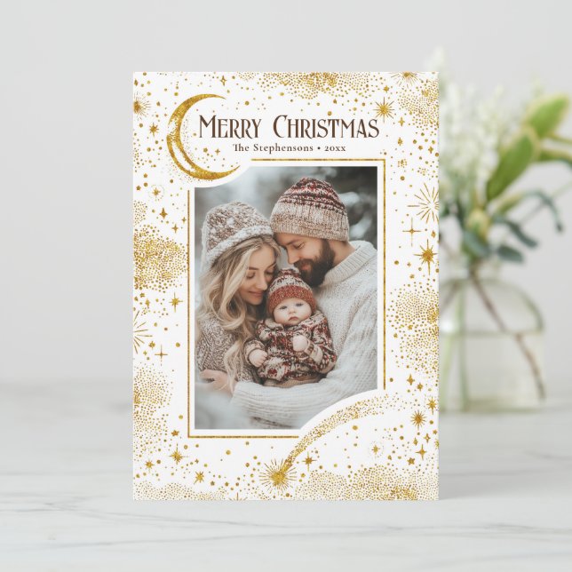 Cartes Pour Fêtes Annuelles Stars Celestial Magie Joyeux Noël Photo (Debout devant)