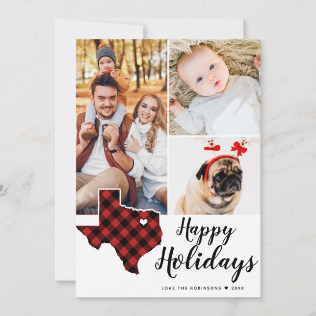Cartes Pour Fêtes Annuelles State Holiday Tartan Collage Photo Texas (Devant)