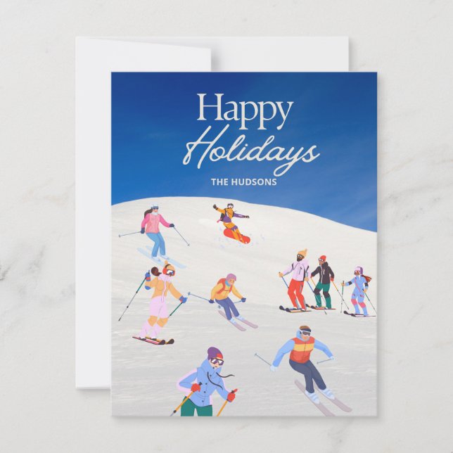 Cartes Pour Fêtes Annuelles Station de ski Fun Trendy Happy Holidays  (Devant)