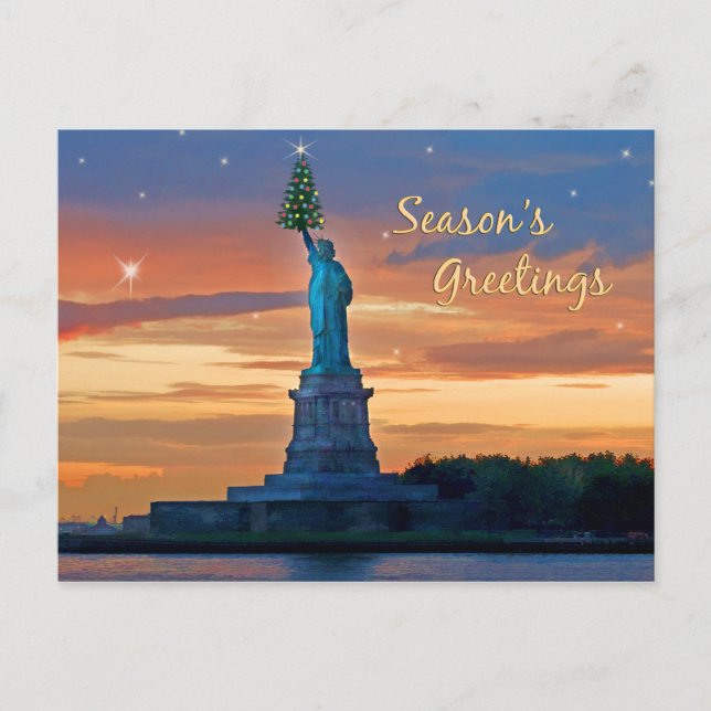 Cartes Pour Fêtes Annuelles Statue de la Liberté avec arbre de Noël (Devant)